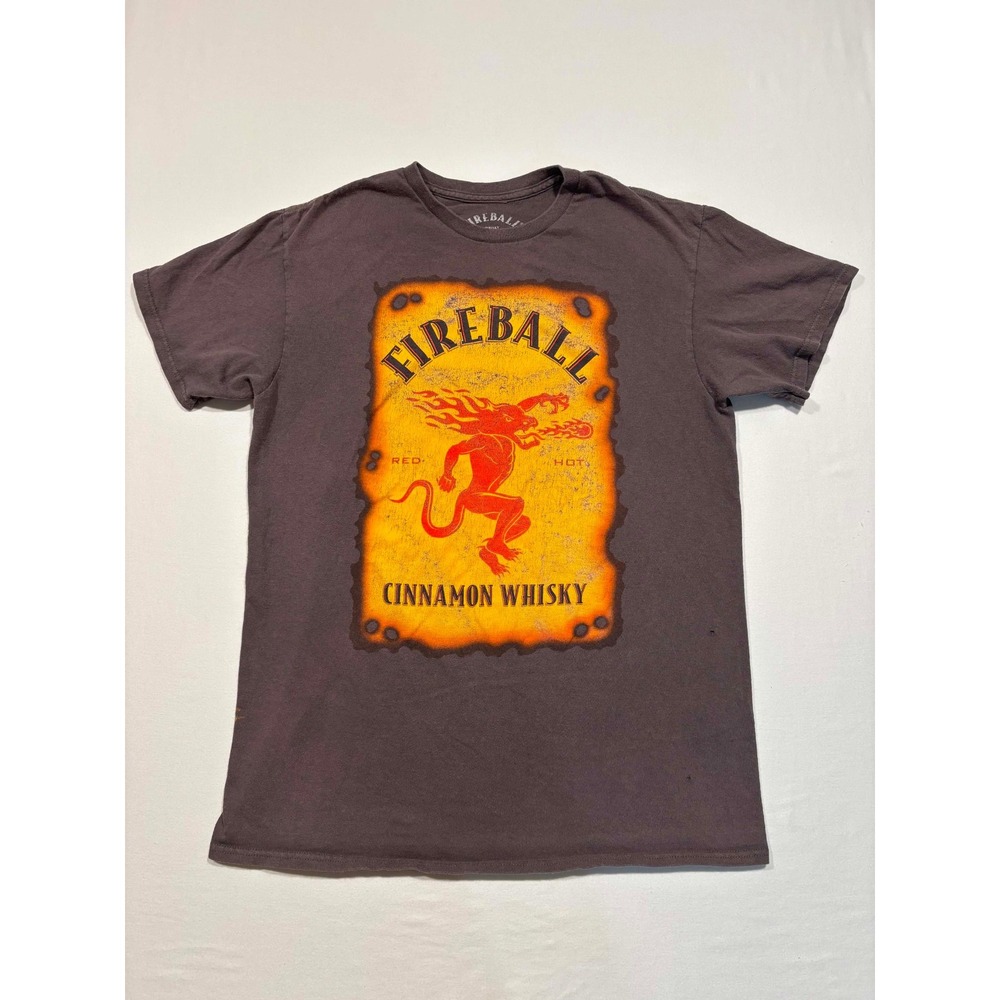 Fireball Cinnamon Whisky Graphic T-Shirt Mens Medium Gray Short Sleeve Cotton